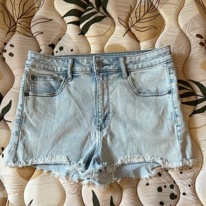 American Eagle Outfitters Distressed Blue Jean Super High-Rise Shortie